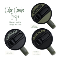 Topper Tag army green, matte black, ash design for Stanley ProTour showing custom name attachment