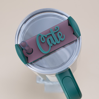 Topper Tag perfect pair Stanley Emerald Cabana Green Quencher showing custom name tag attachment
