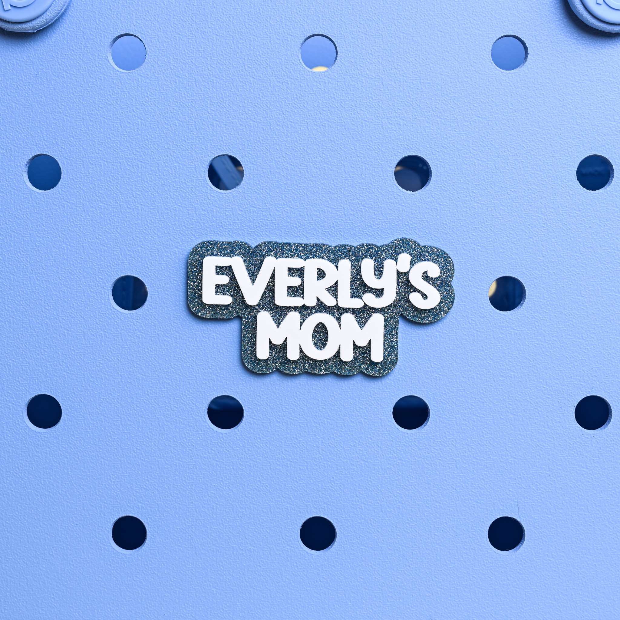 "everly's mom" personalized Boggy Button designed specifically for Bogg bags and silicone basket-style totes