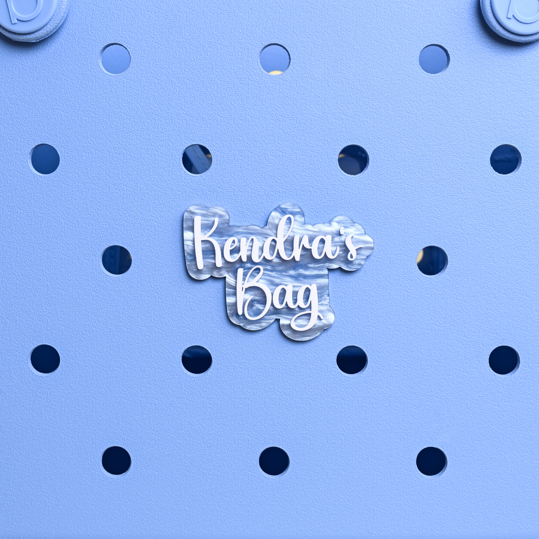 "kendra's bag" personalized Boggy Button designed specifically for Bogg bags and silicone basket-style totes