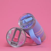 cotton candy swirl and drink me Topper Tags curated for cornflower chevron and plumeria chevron Stanley showing perfect desert luxury coordination