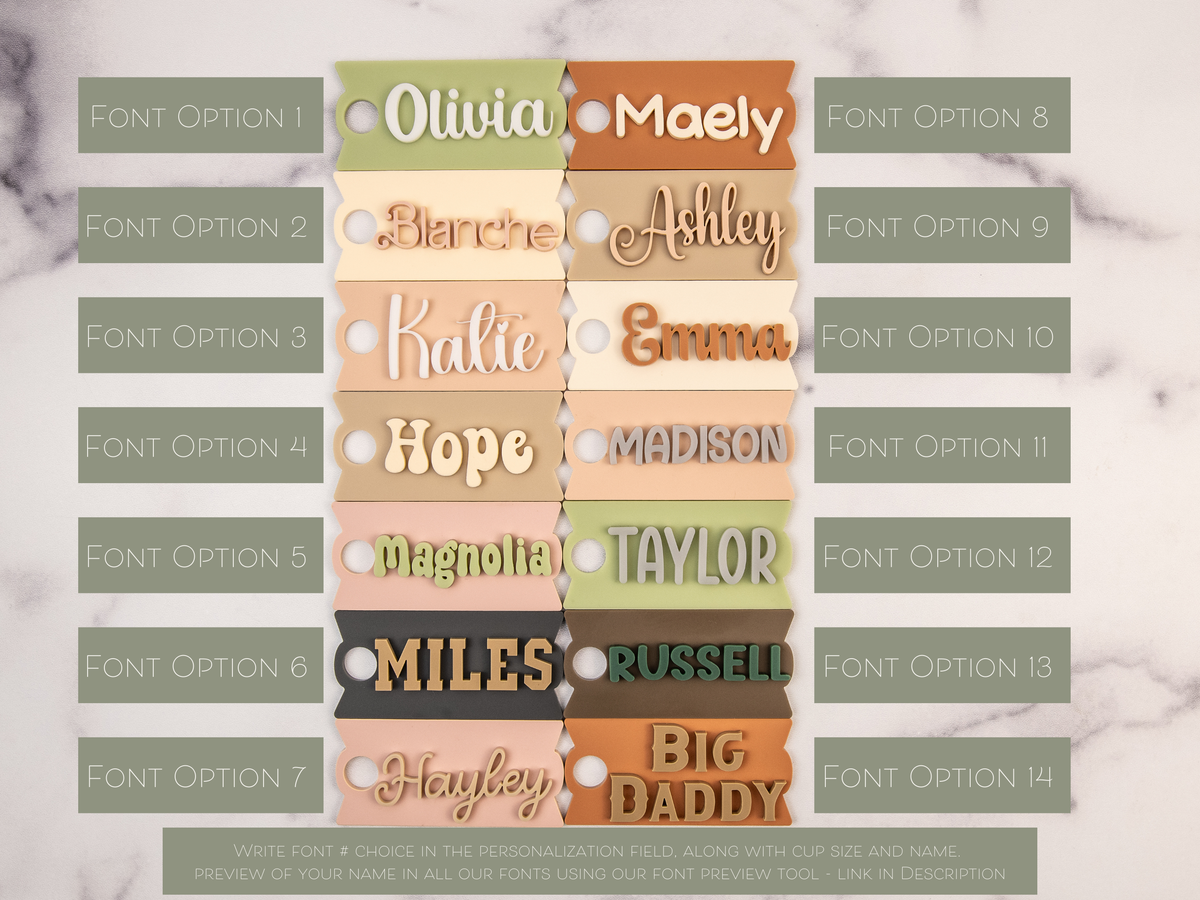 Topper Tags for Stanley Quencher showing custom name tag attachments