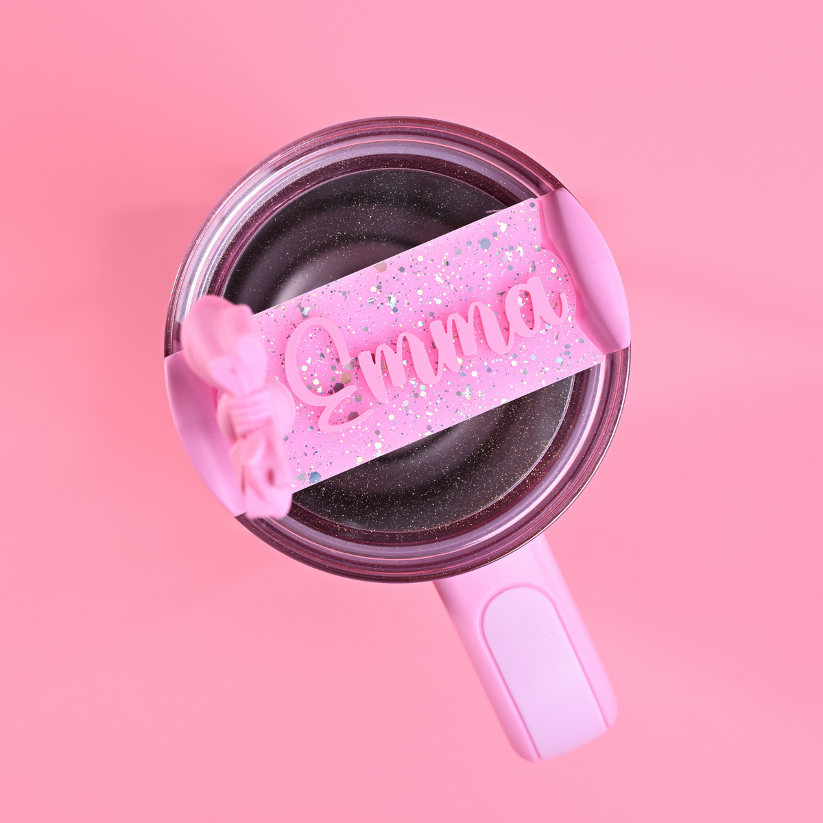 Stanley loveshackfancy ibiza sunset quencher with a sugared pastel pink topper tag