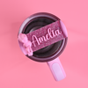 Stanley loveshackfancy ibiza sunset quencher with pink glitter topper tag