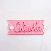 Topper Tags for Stanley Quencher showing custom name tag attachments