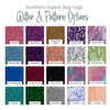 Collection of Southern Supply Bag Tags with glitter and pattern options on a white background.
