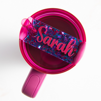 Topper Tag perfect pair Stanley berry truffle Quencher showing custom name tag attachment 