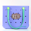 Rose gold glitter Monogram boggy button Custom Tote Bag Charm attached to a bogg bag 