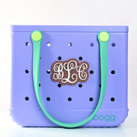 Rose gold glitter Monogram boggy button Custom Tote Bag Charm attached to a bogg bag 