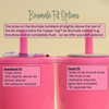 Brumate tumbler lid topper fit guide showing Standard Fit vs Flush Fit options for Topper Tags™. Standard Fit hugs the straw and sits slightly above the lid with no adhesive required. Flush Fit sits completely flush to the lid with a wider circle around the straw, includes glue dots, and requires a $2 upgrade. Designed for Brumate tumblers with straws that sit above the lid. Perfect for customizing your Brumate with a personalized name tag topper
