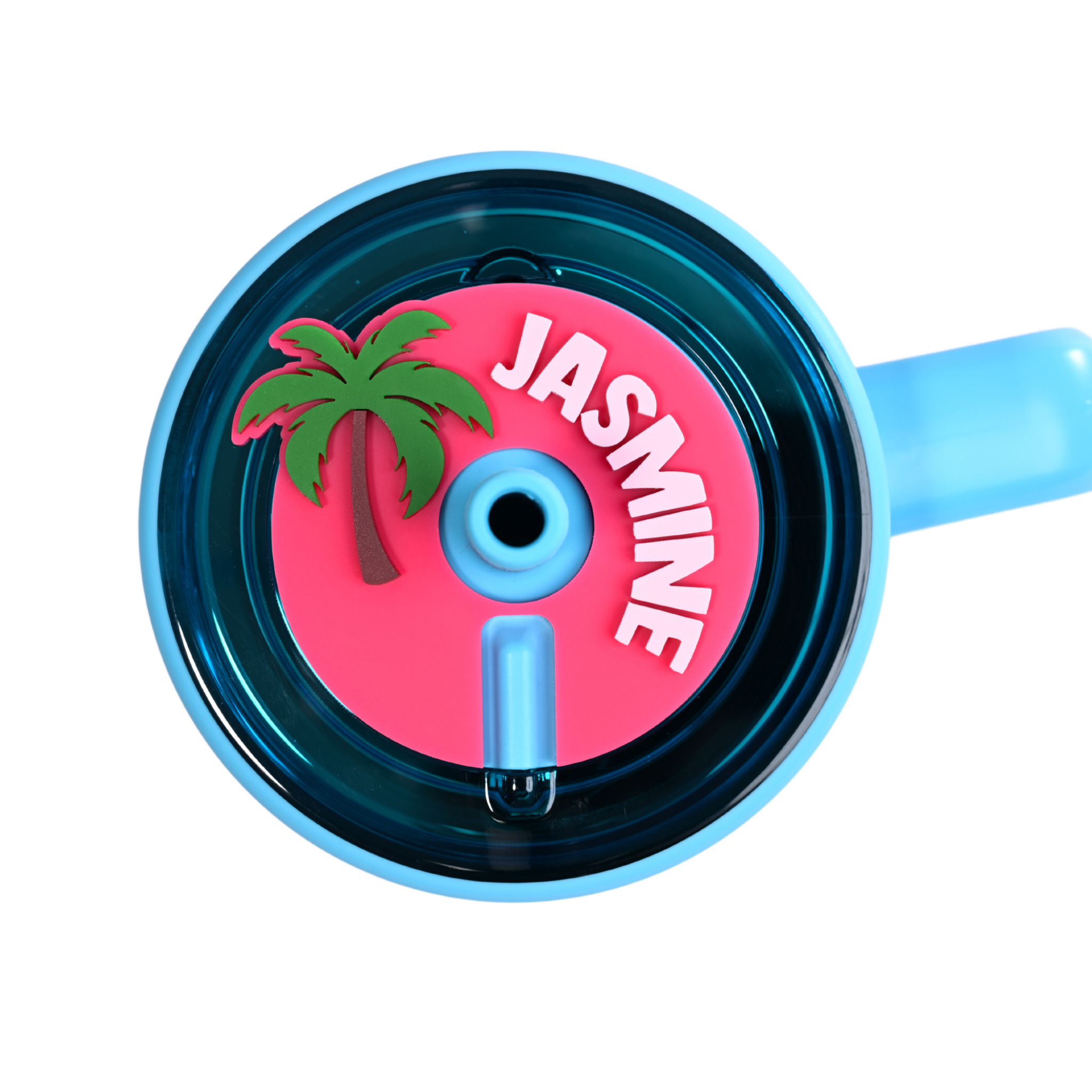 Topper Tag hot pink Palm Beach tropical palm tree design for Brumate showing custom name personalization