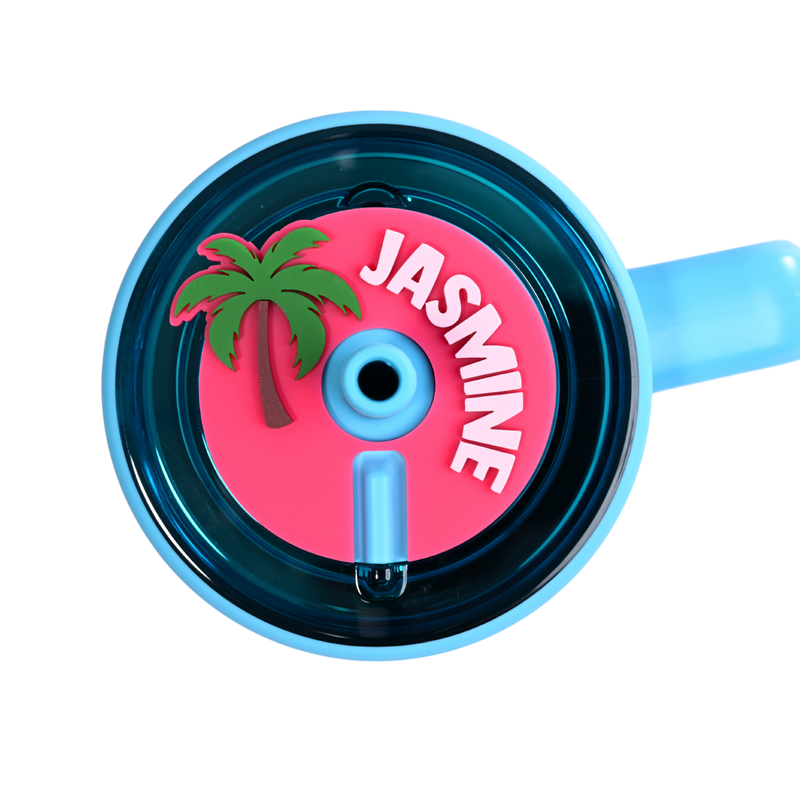 Topper Tag hot pink Palm Beach tropical palm tree design for Brumate showing custom name personalization