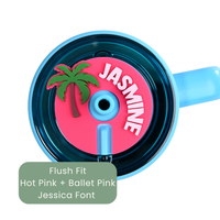 Topper Tag hot pink Palm Beach tropical palm tree design for Brumate showing custom name personalization with a flush fit