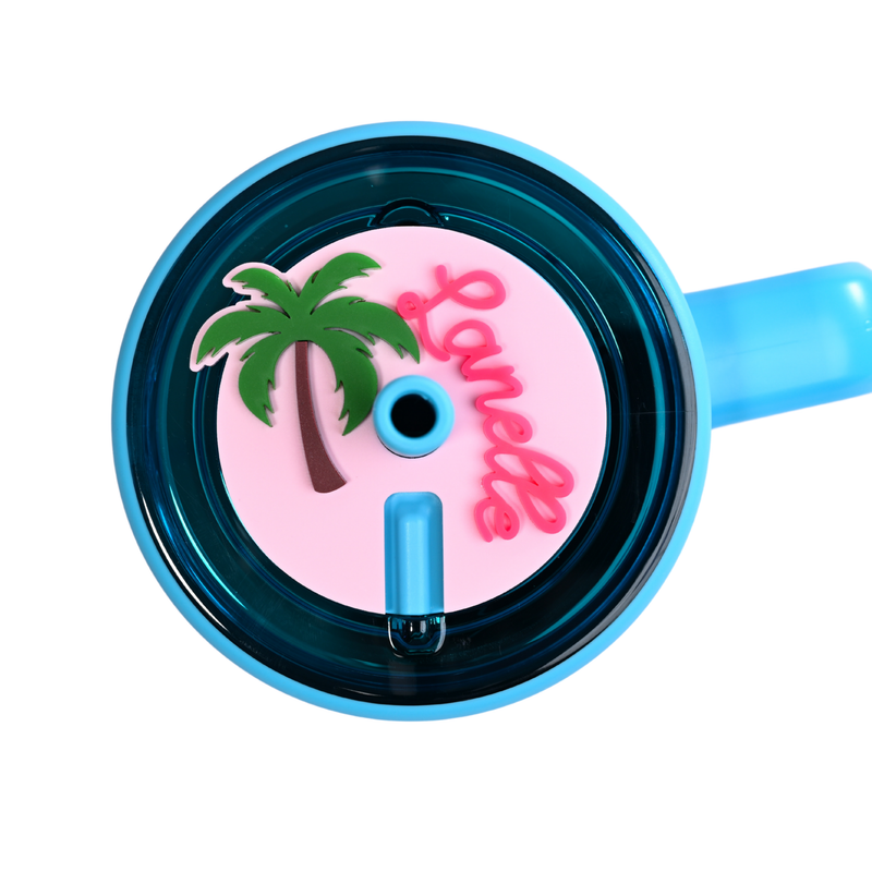 Topper Tag ballet pink Palm Beach tropical palm tree design for Brumate showing custom name personalization