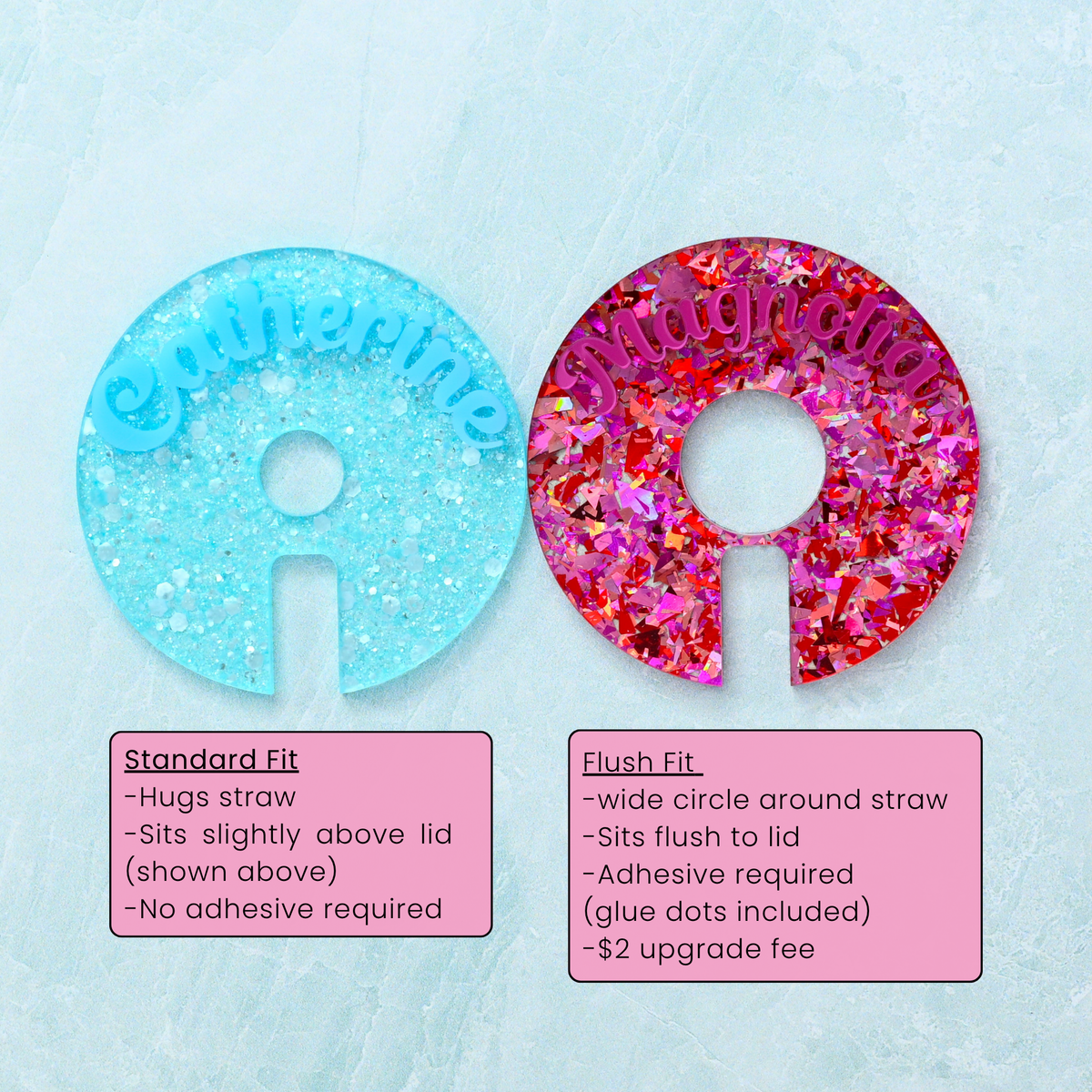 Topper Tags for Brumate tumbler showing custom name tag attachments