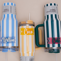 Oasis cabana tumblers in Butter, emerald, peach whip, cornflower with topper tags