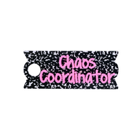 Topper Tag composition book for Stanley Quencher showing custom name tag attachment that reads "Chaos Coordinator"
