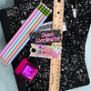 Topper Tag composition book and school supplies for Stanley Quencher showing custom name tag attachment that reads "Chaos Coordinator"