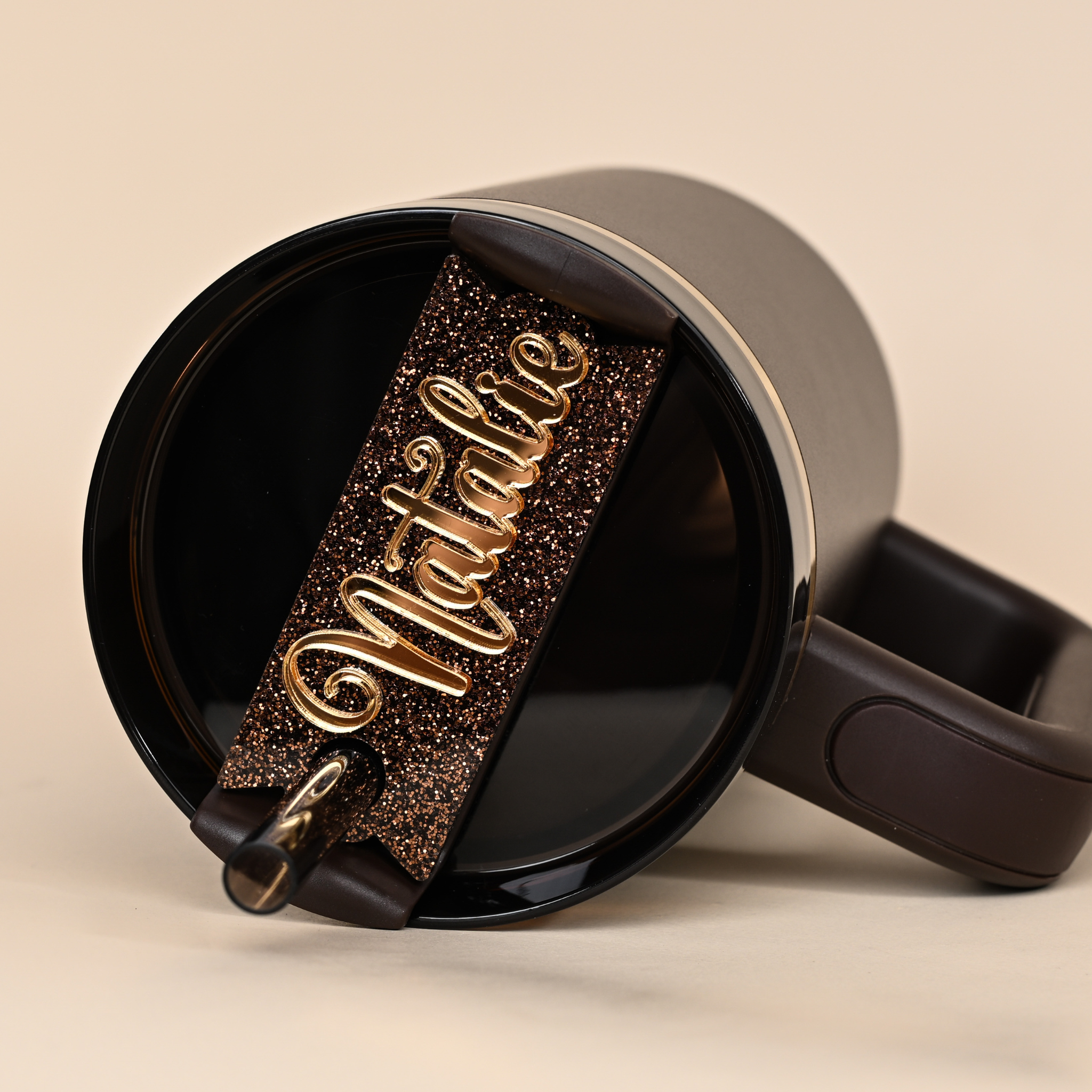Topper Tag Perfect Pair showing cocoa glitter and gold mirror coordinated luxury set for Stanley chocolate gold Quencher
