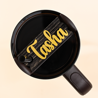 Topper Tag Perfect Pair showing wood grain and metallic gold coordinated luxury set for Stanley chocolate gold Quencher