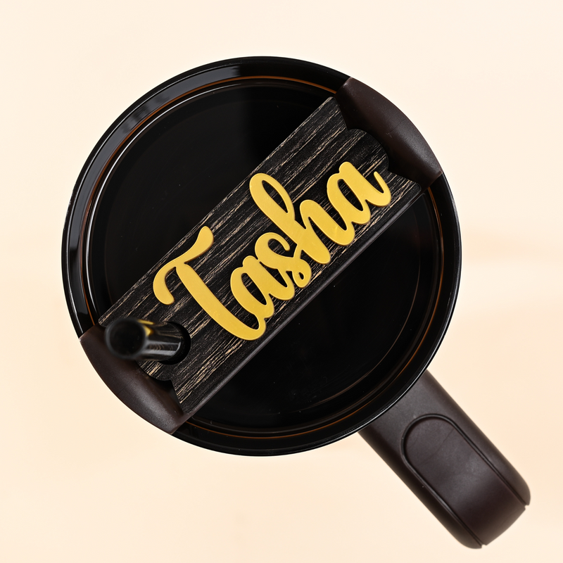 Topper Tag Perfect Pair showing wood grain and metallic gold coordinated luxury set for Stanley chocolate gold Quencher