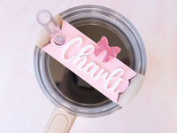 Topper Tags for Stanley Quencher showing custom name tag attachments