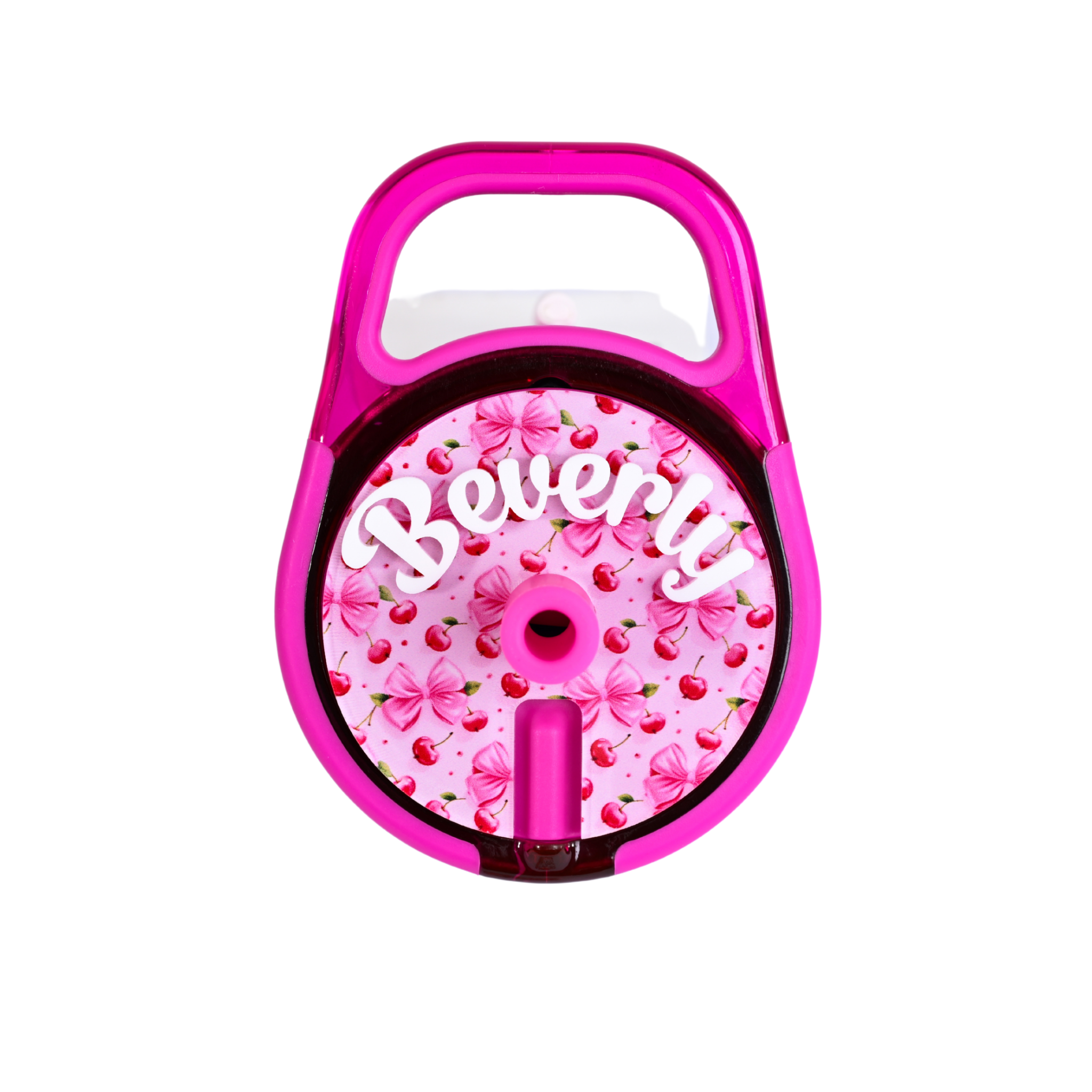 Topper Tag coquette cherries coordinating with vivid magenta Brumate showing perfect color match
