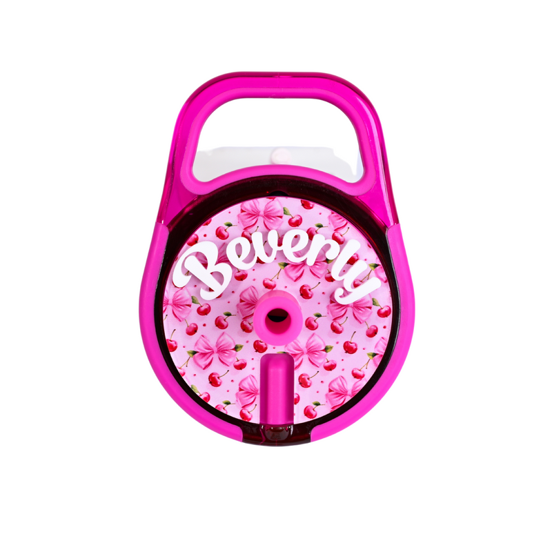 Topper Tag coquette cherries coordinating with vivid magenta Brumate showing perfect color match