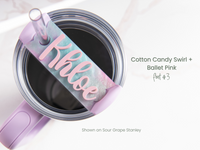 Topper Tags for Stanley Quencher showing custom name tag attachments