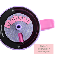 Lilac glitter Topper Tag coordinating perfectly with Cotton Candy Brumate showing magical sparkle finish