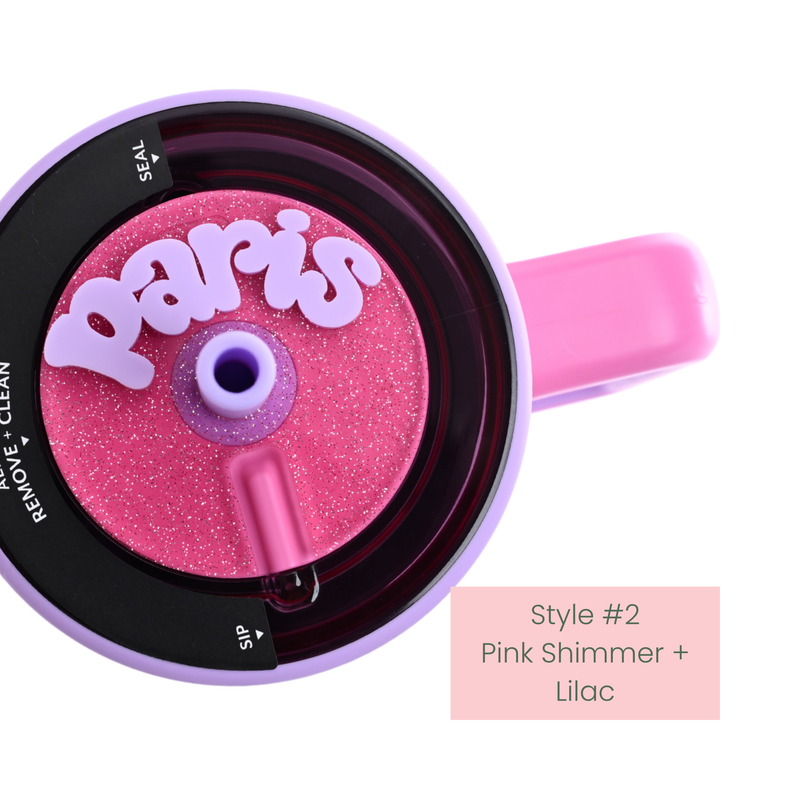 pink shimmer Topper Tag coordinating perfectly with Cotton Candy Brumate showing magical sparkle finish