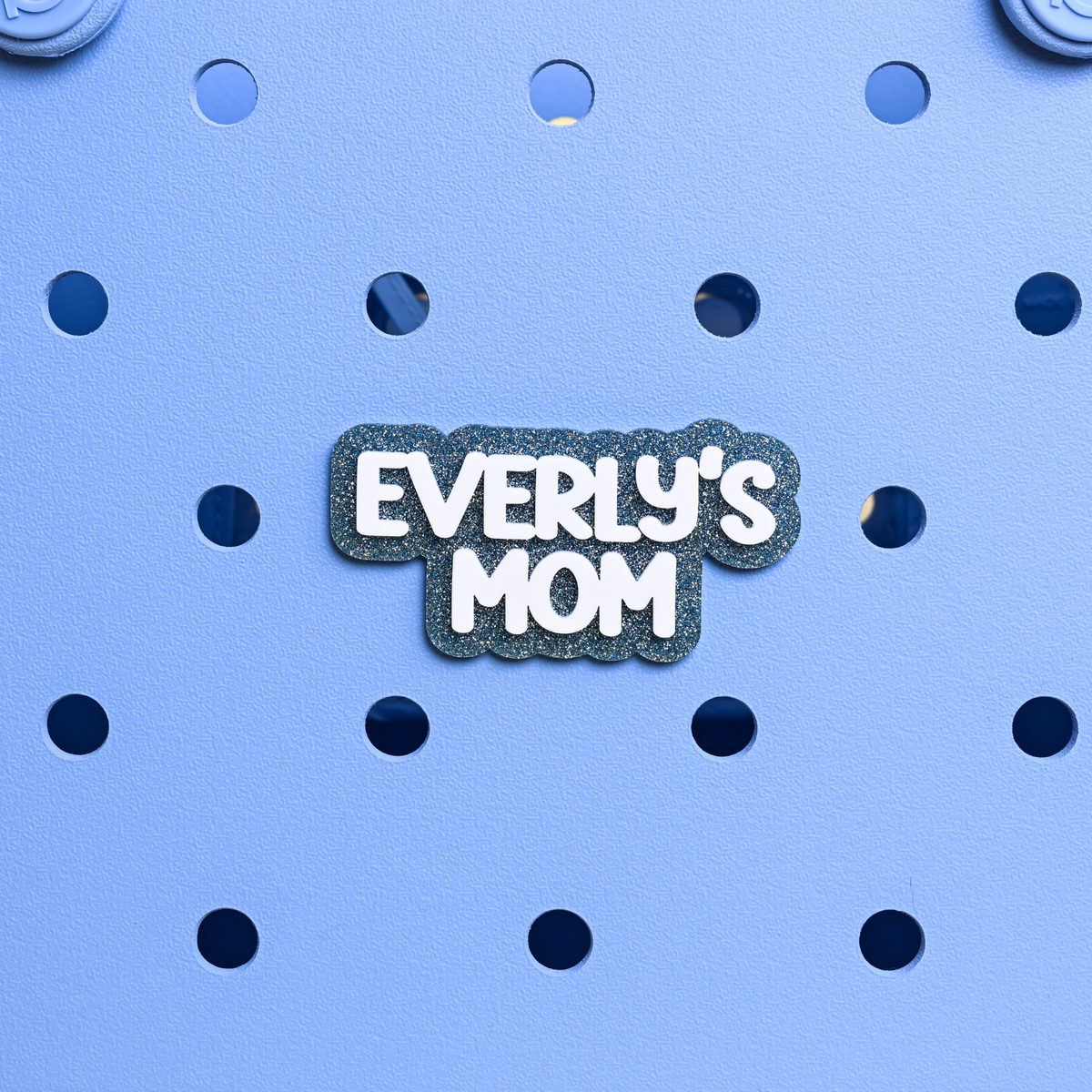 "everly's mom" personalized Boggy Button designed specifically for Bogg bags and silicone basket-style totes