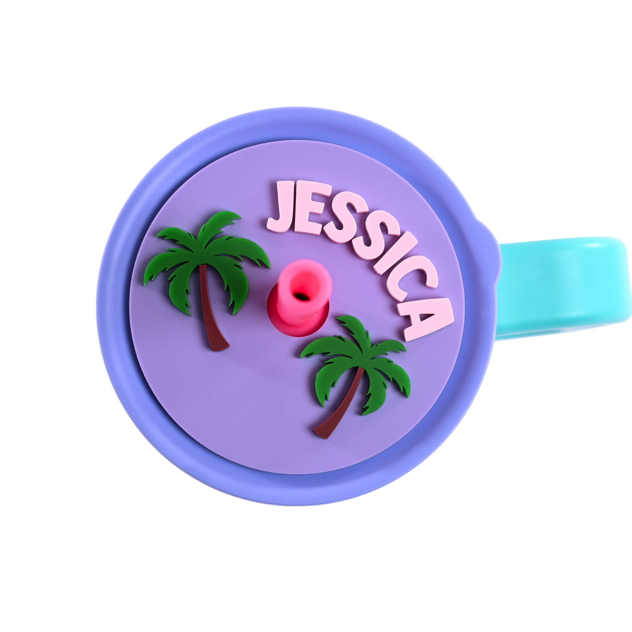 Topper Tag grape Palm Beach tropical palm tree design for Hydro Flask showing custom name personalization