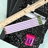 Lilac personalized pencils showing custom name stamping in metallic foil