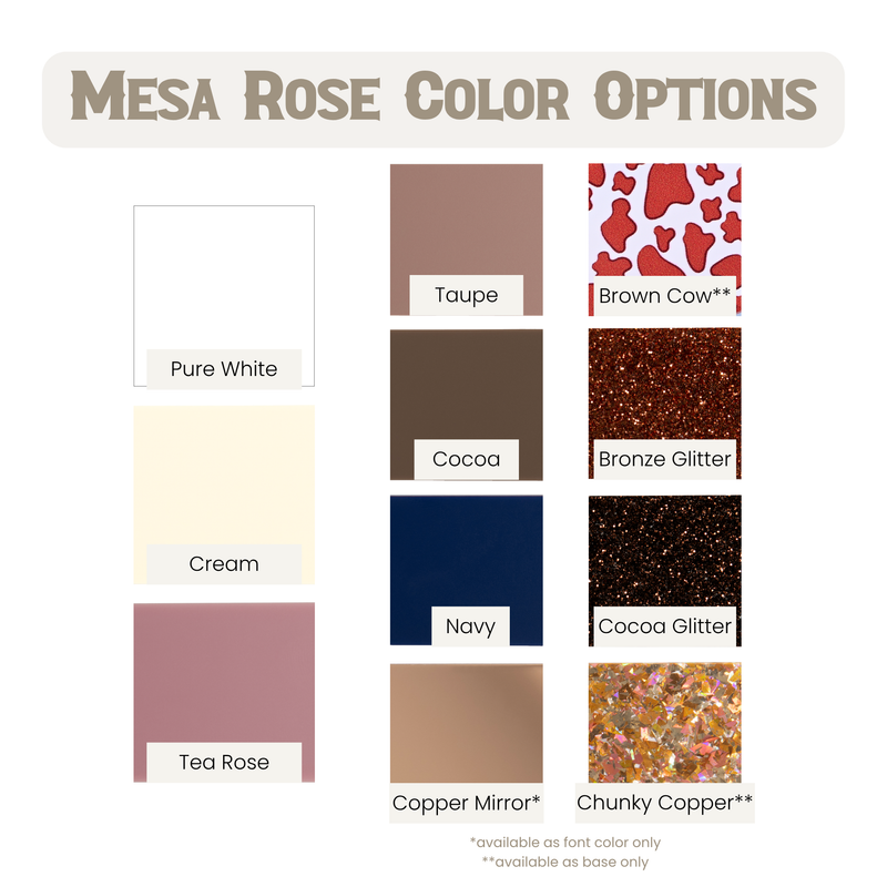 Color options for 'Mesa Rose' with various shades and textures.