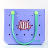 Pink glitter colored Monogram boggy button Custom Tote Bag Charm attached to a bogg bag 