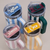 Oasis cabana tumblers in Butter, emerald, peach whip, cornflower with topper tags