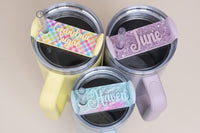 Topper Tag perfect pair Stanley aster Quencher showing custom name tag attachment