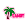Boggy Button Palm Beach tropical design showing personalized text under palm tree in hot ballet pink