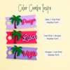 Topper Tag grape, hot pink, ballet pink Palm Beach tropical palm tree design for stanley quencher showing custom name personalization