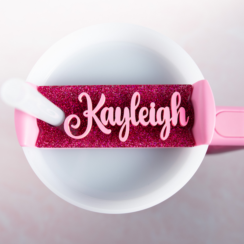 Topper Tag peony perfect pair for Stanley Peony Quencher showing custom name tag attachment
