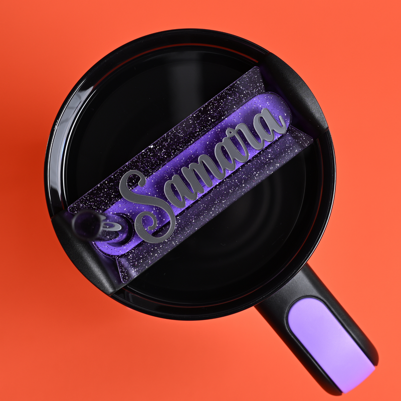 Spellcast Black Stanley with a topper tag in purple shimmer