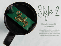 Topper Tag perfect pair Stanley shamrock green Quencher showing custom name tag attachments