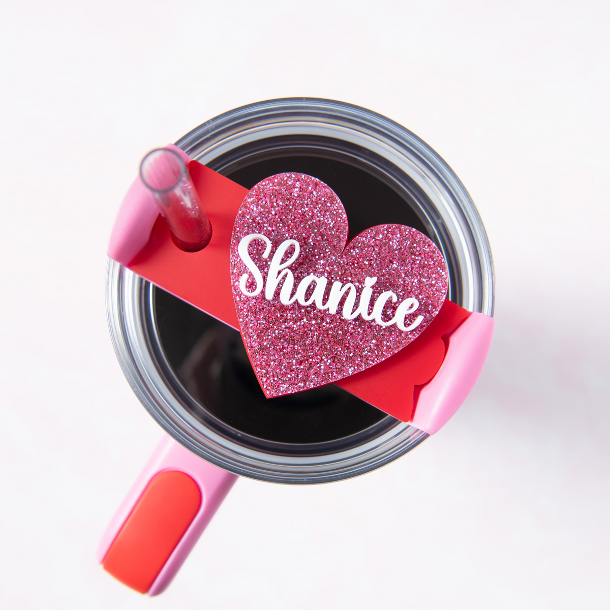Topper Tags for Stanley Quencher showing custom name tag attachments