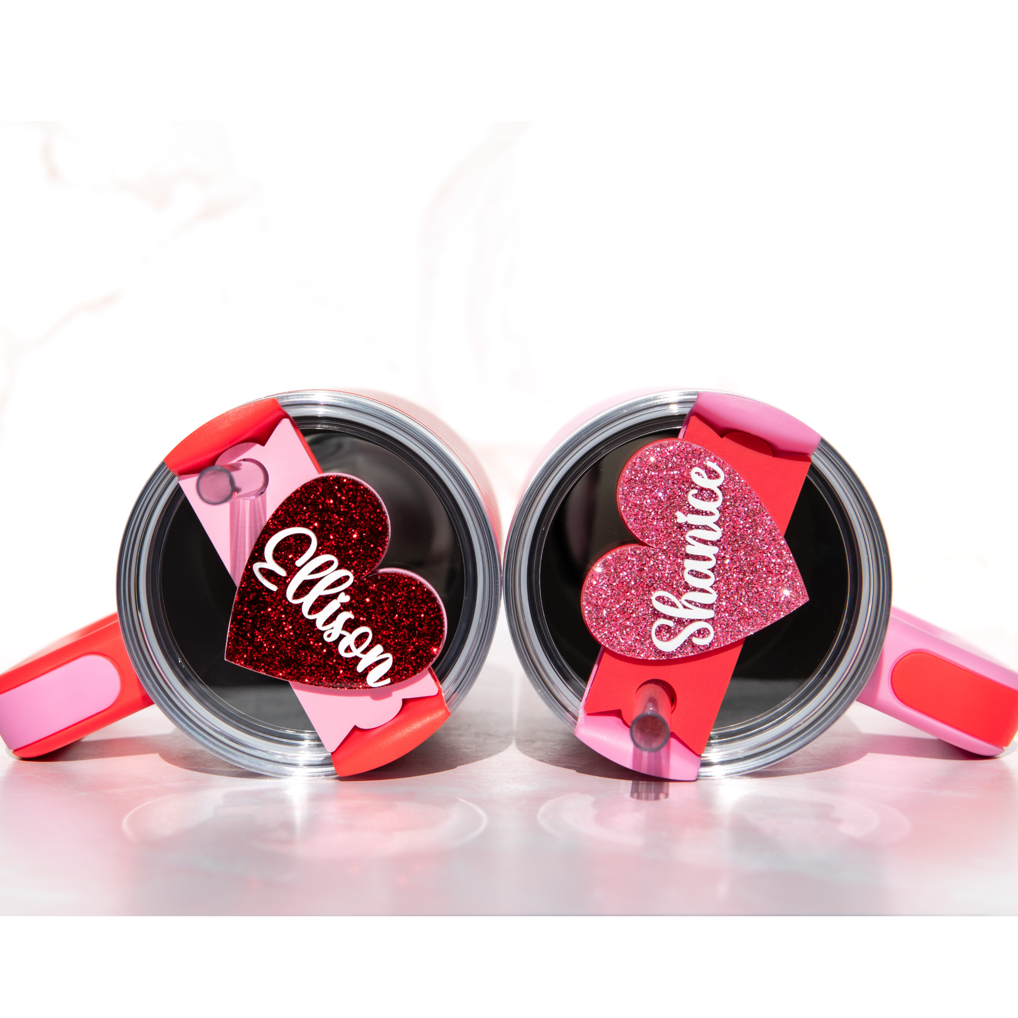 Topper Tags for Stanley Quencher showing custom name tag attachments