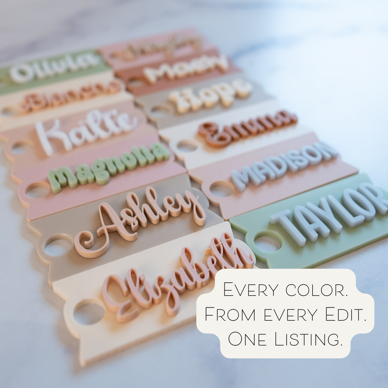 Topper Tags for Stanley Quencher showing custom name tag attachments