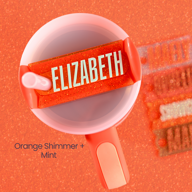 The life of a showgirl themed Stanley name tags for stanley quencher tumblers in orange shimmer and mint
