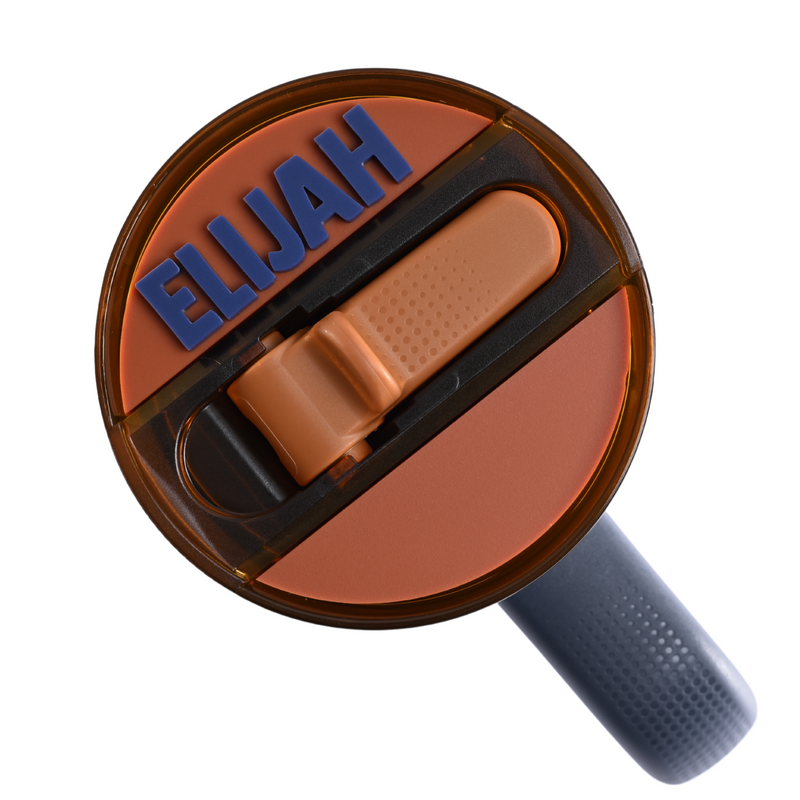 Topper Tag sienna design for Stanley ProTour showing custom name attachment