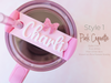 Topper Tags for Stanley Quencher showing custom name tag attachments
