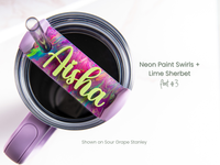 Topper Tags for Stanley Quencher showing custom name tag attachments